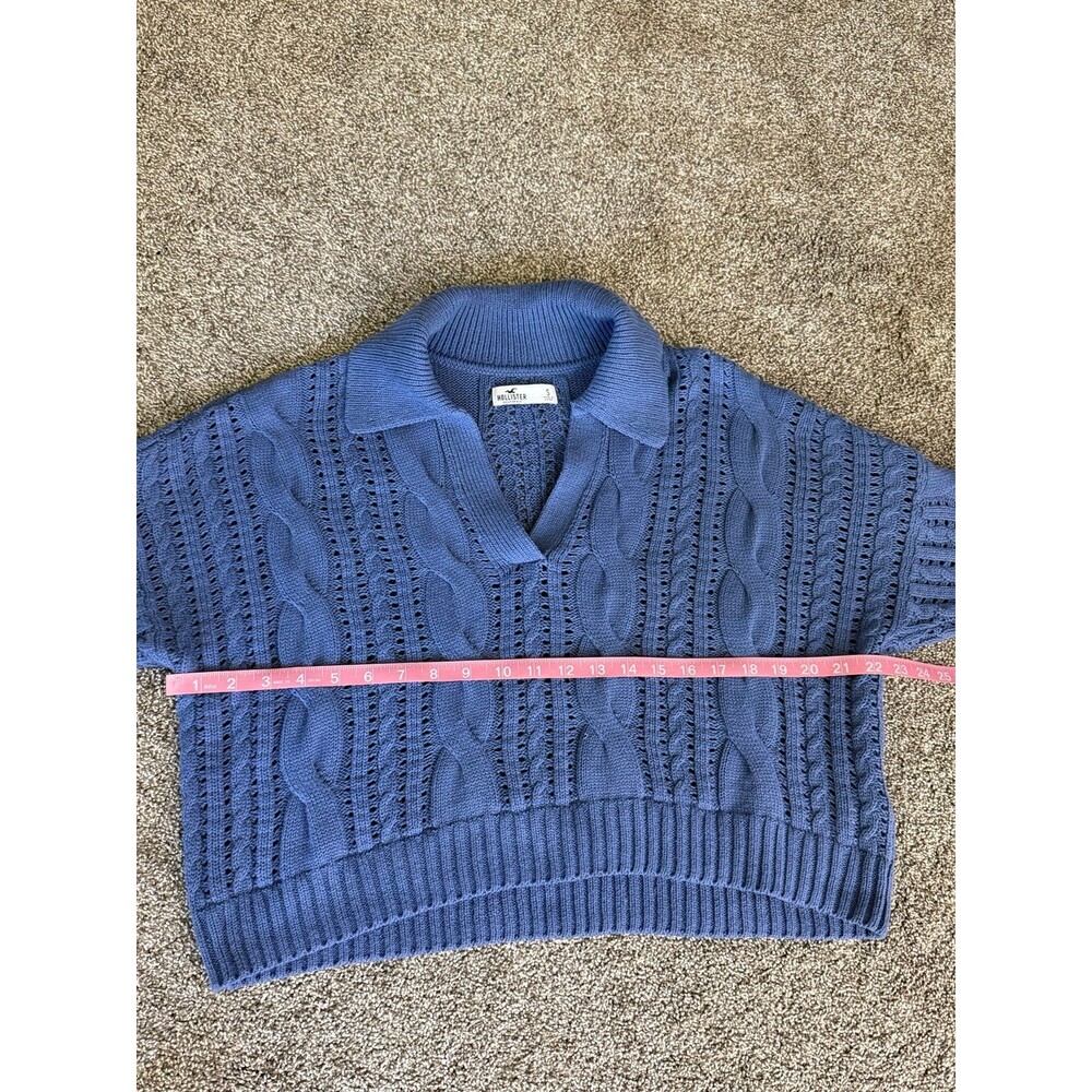 Hollister Blue Open Cable Knit Collared Cropped Sweater Small - Picture 3 of 6